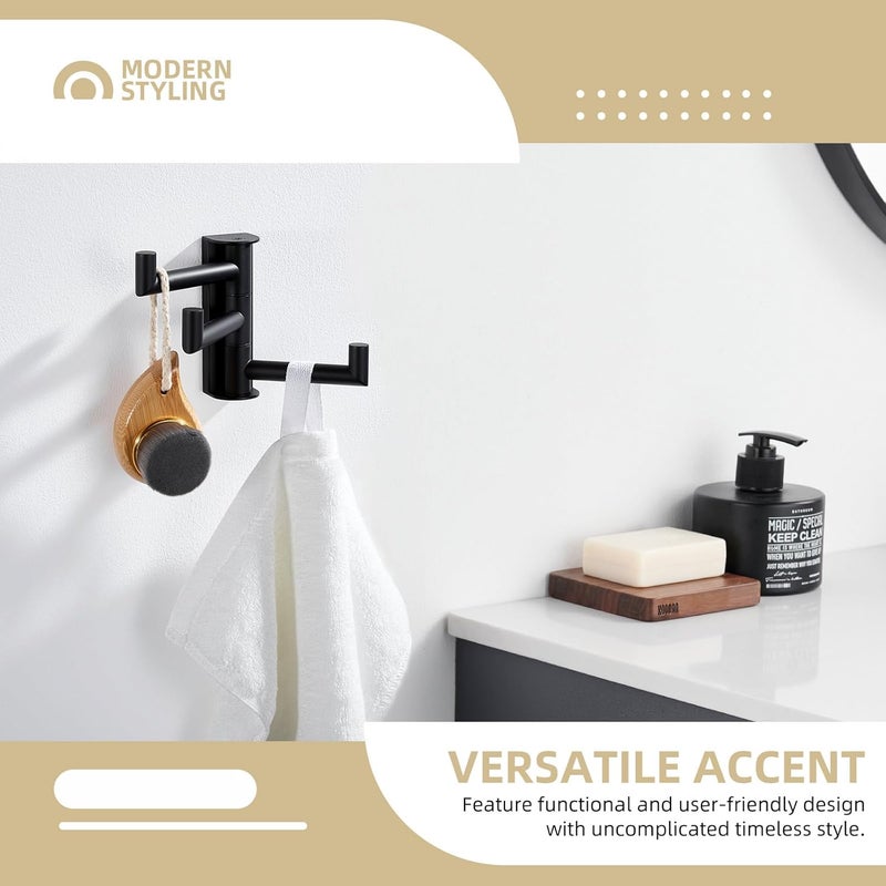 Angle Simple Swivel Towel Hook 3 Arms, SUS 304 Stainless Steel Foldable Bathroom Robe Towel Hook, Wall Coat Holder, Matte Black - Image 4